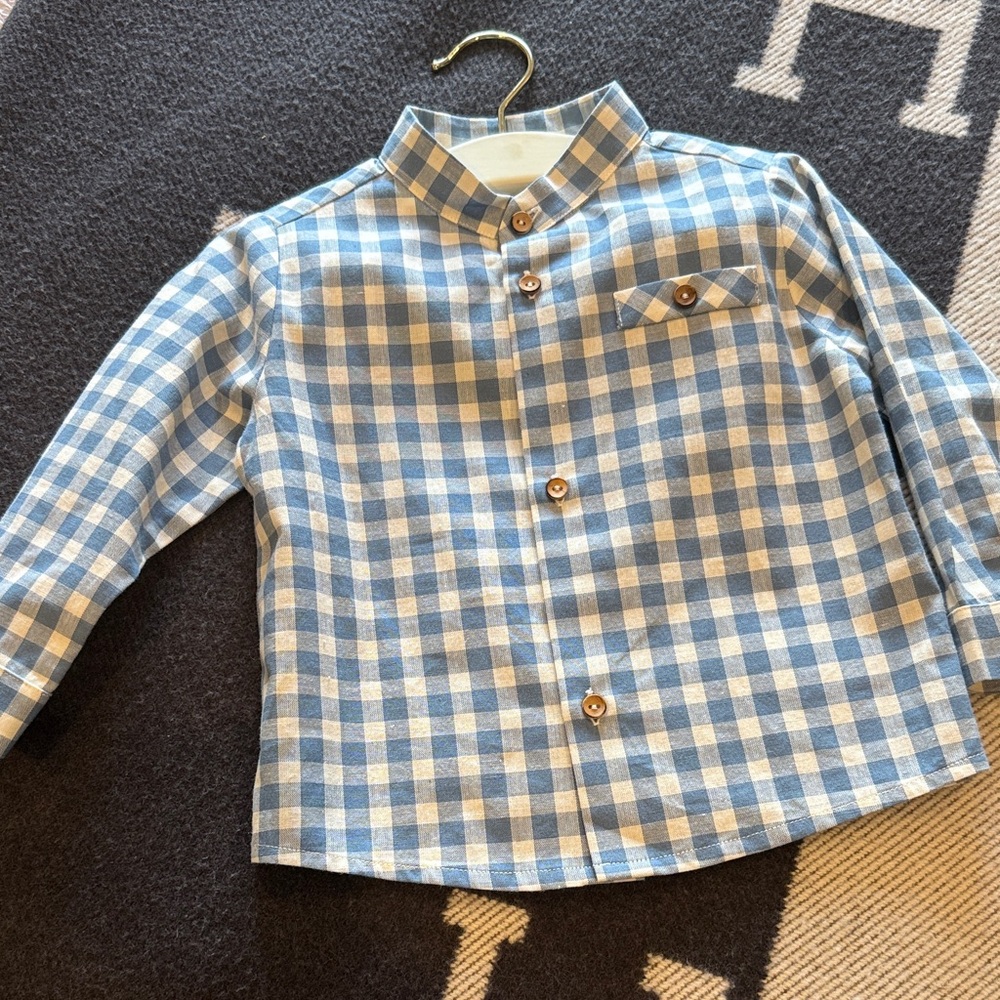 Classic Blue Checkered Kids Button-Down Shirt